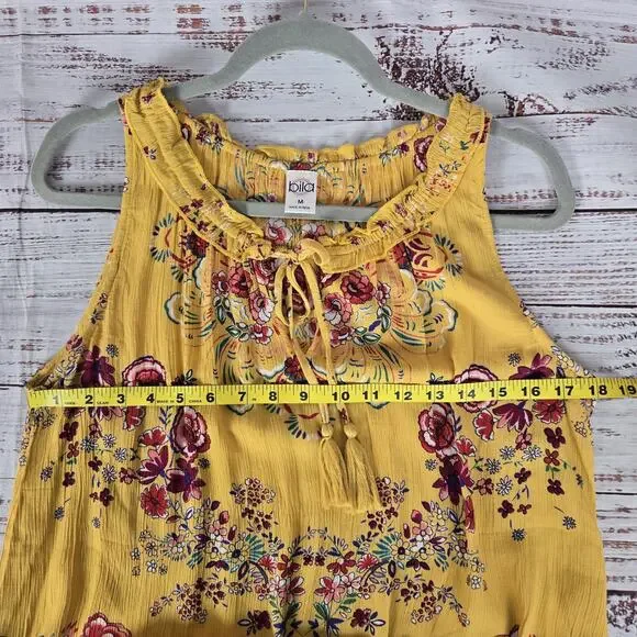 Bila Dress Womens Medium Yellow Floral Boho Sleeveless Ruffle Tiered Tunic Top - Picture 6 of 8